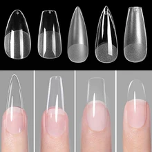프레스 온 네일 코핀 소프트 젤 팁, 풀 커버, 가짜 아크릴 UV 젤, 손톱 확장 시스템, 타원형 아몬드 조각, 인조 네일 팁