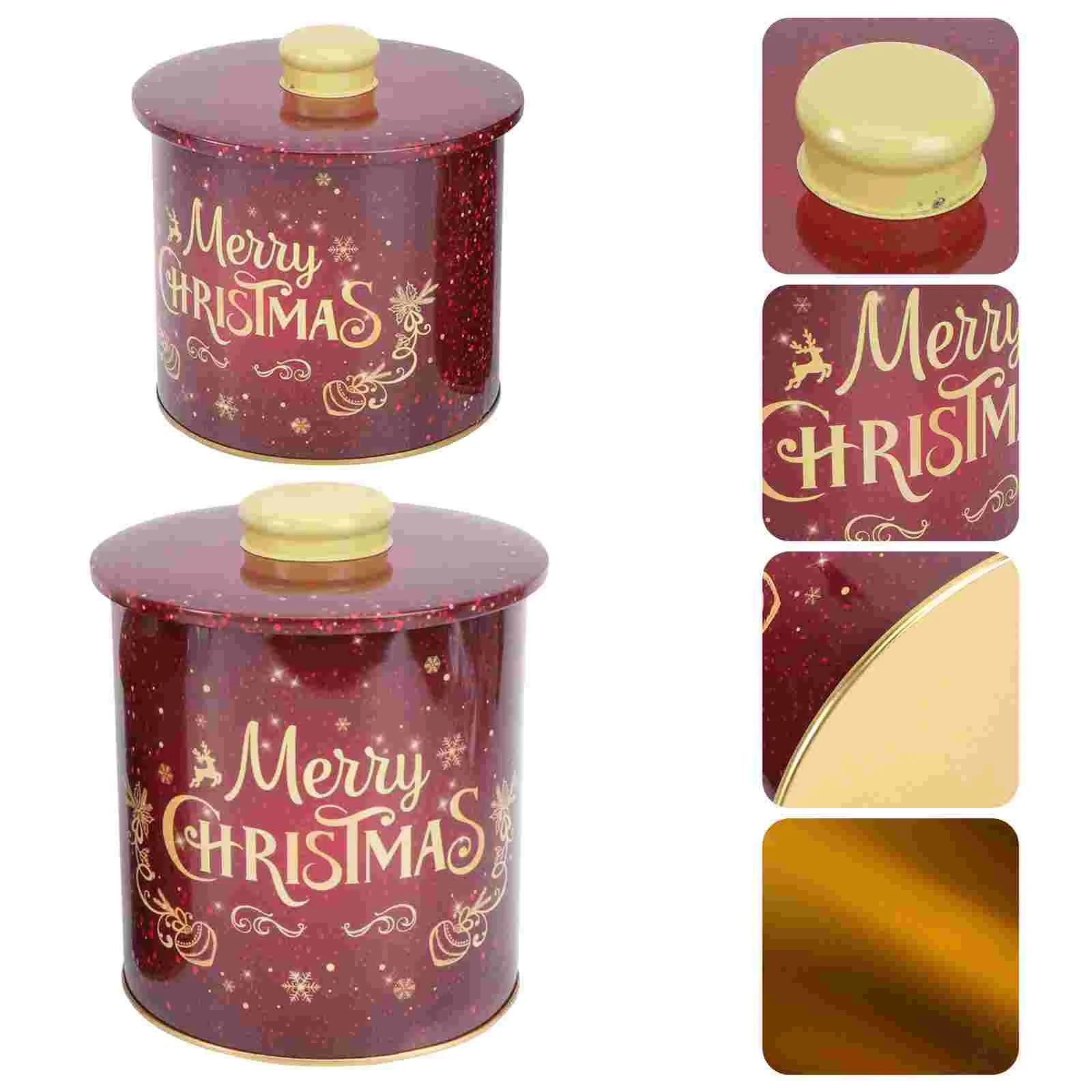 

Holiday Biscuit Jar Christmas Storage Box Coffee Cookies Tinplate Candy Containers