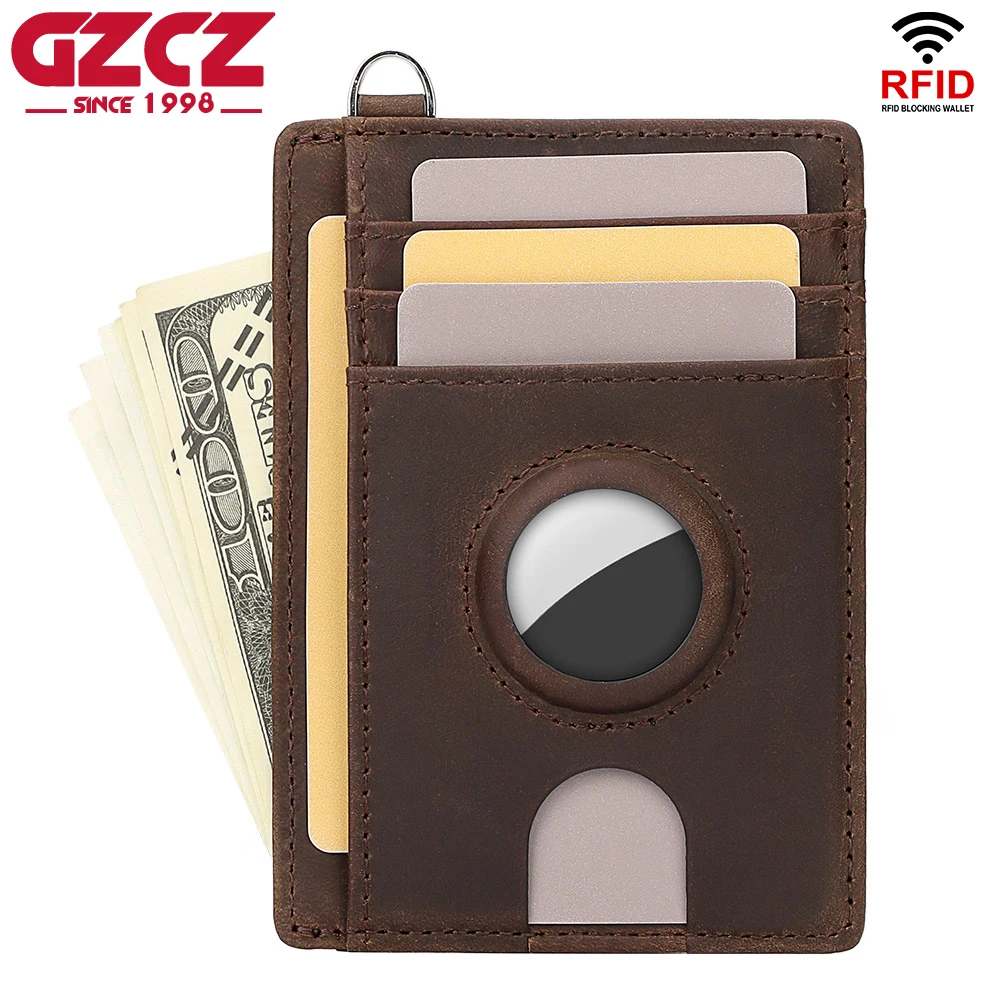 Кошелек Airtag Из Натуральной Кожи Тонкий Держатель Для Карт С Функцией RFID Деловой