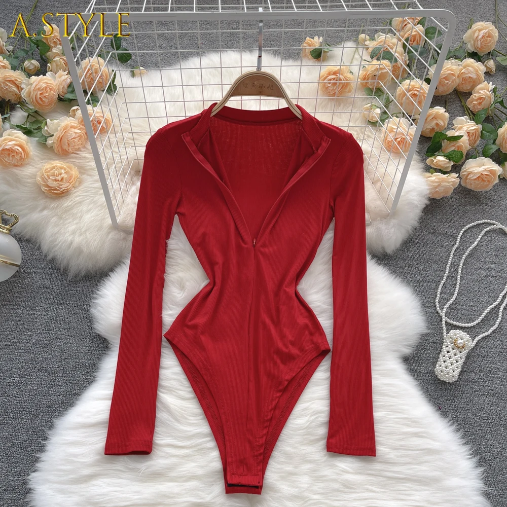 A GIRLS New Fashion Korean Women Rompers Sexy Bodycon Long Sleeve Slim Jumpsuits Solid Streetwear Autumn Short Bodysuit 2021