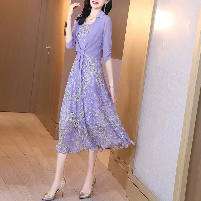 

Женские платья, костюм, модная летняя одежда, Бандажное шифоновое платье в Корейском стиле ретро с принтом, шифоновая блузка, костюм из двух ...