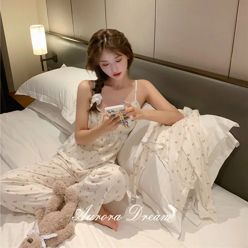 Женский пижамный комплект из 3 предметов с цветочным принтом | Женская одежда