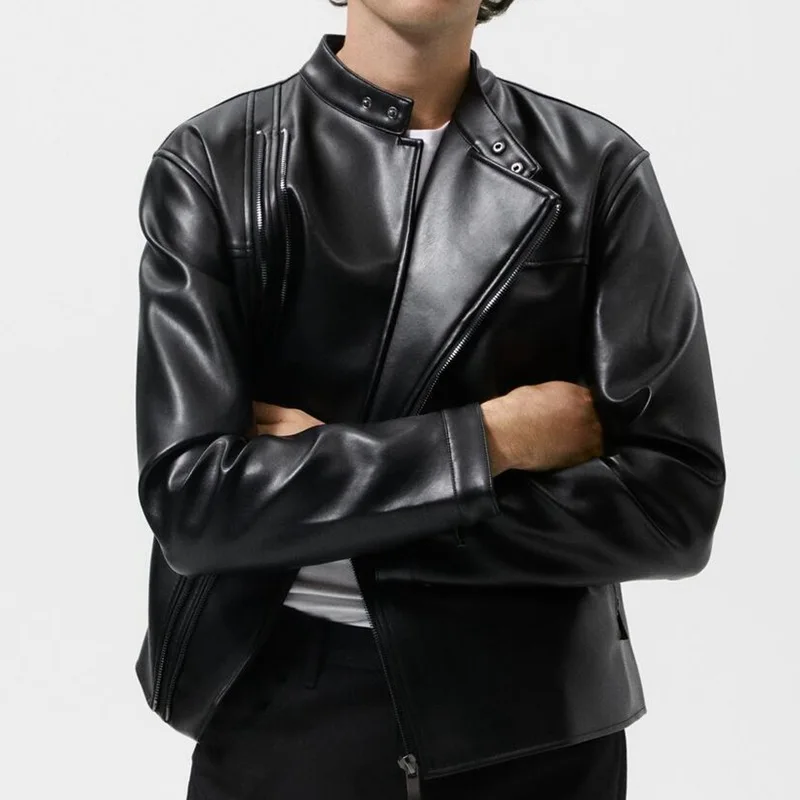 

2021 Winter New Men's Autumn Motorcycle Oblique Zipper Jacket Leather Coat Coat