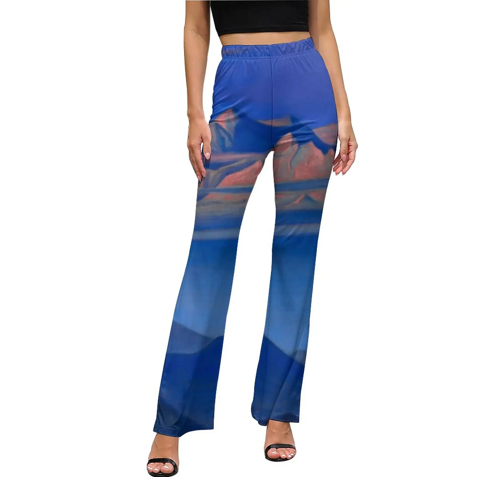 

Blue Mountain Print Pants Nicholas Roerich Sexy Flare Trousers Summer Women Custom Streetwear Slim Pants