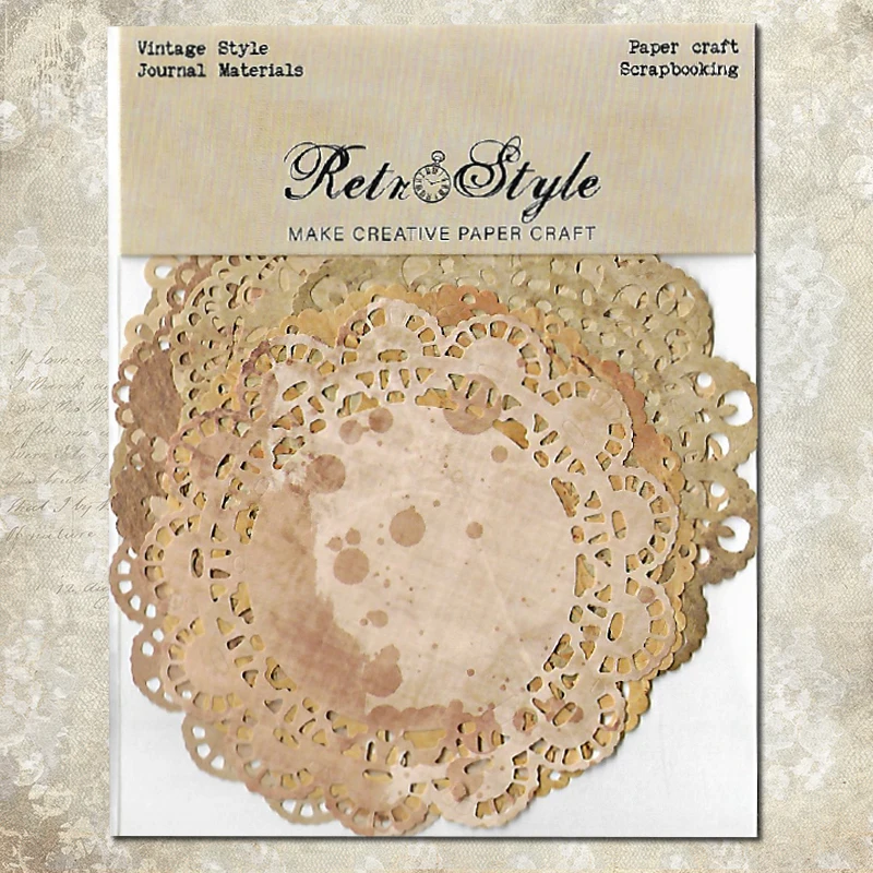 

Panalisacraft Vintage Style Lace Doily Coffee Dye paper pieces Scrapbooking paper pack handmade craft paper Background pad card
