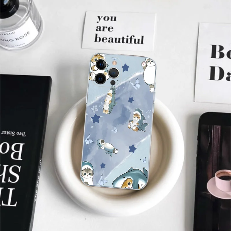 Милый чехол для телефона M-Mofusand Cat Shark iPhone 16 15 14 11 12 13 Mini Pro XS Max 6 7 8 Plus X Funda Shell