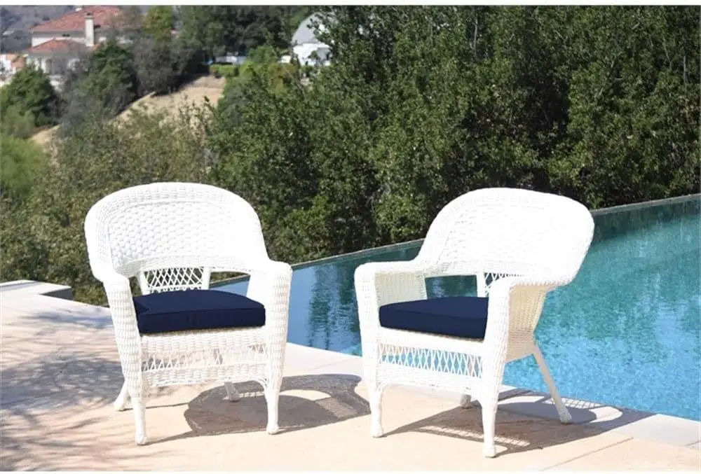 Плетеный стул с синей подушкой набор из 2 шт. белый/W00206-