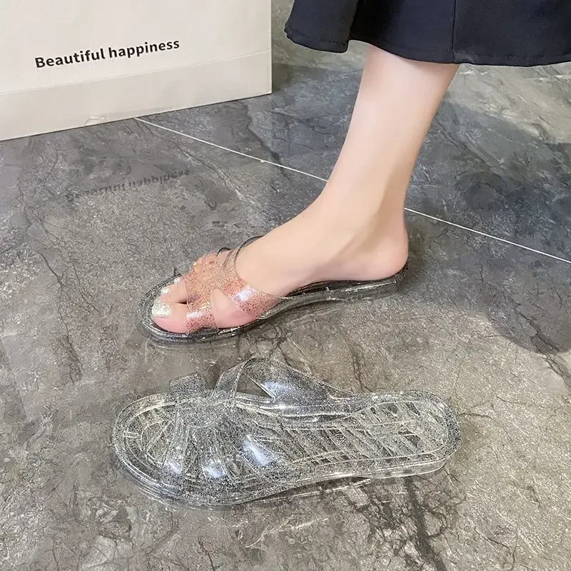 Сандалии Tide Женские тапочки на слово Прозрачные домашние шлепанцы плоской