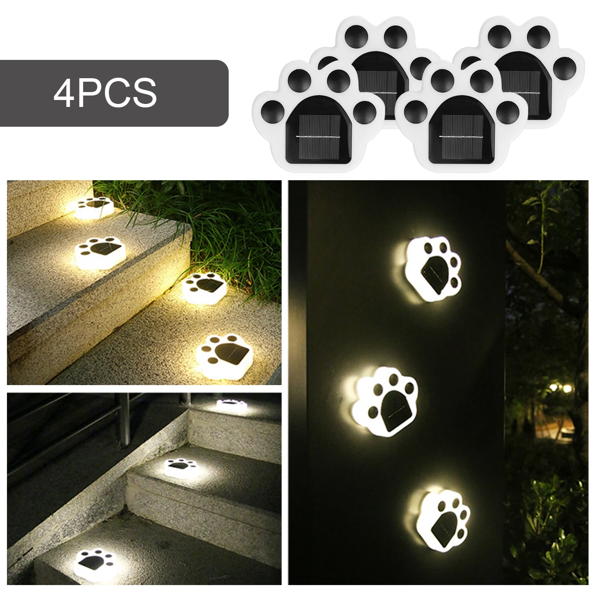 

4PCS Solar Paw Light Garden Decor Outdoor Waterproof Solar Bear Paw Step Deck Lights LED Solar Lamp Balcony Fence Garden Lights