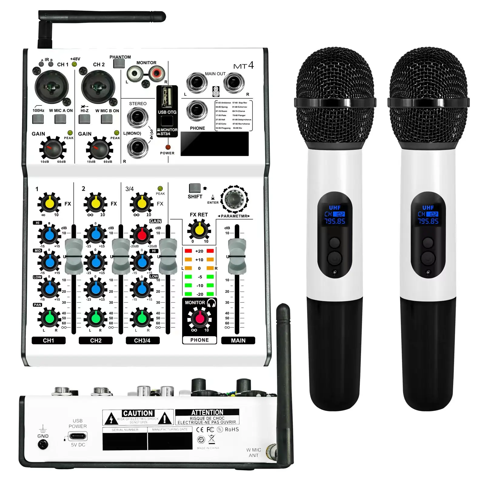 

URX MT4 New Design UHF Wireless Microfono 2 in one Kit Small 4 Channel Karaoke Audio Mixer microphone Sound Card Function