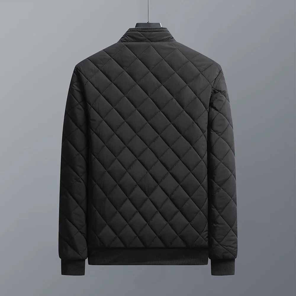 Autumn Winter Bomber Jacket Men Diamond Pattern Fleece Lined Casual Jacket Men Fashion Clothing 2023 Brand New Slim Fit Coat