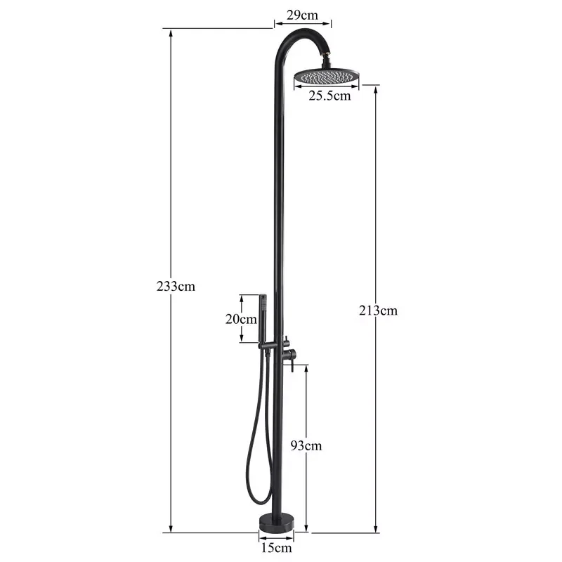 

Chrome Black Nickel Shower Faucet Floor Standing villa Outdoor Hot cold Mixer Deck Mount Very Tall Tall Rainfall Shower Head