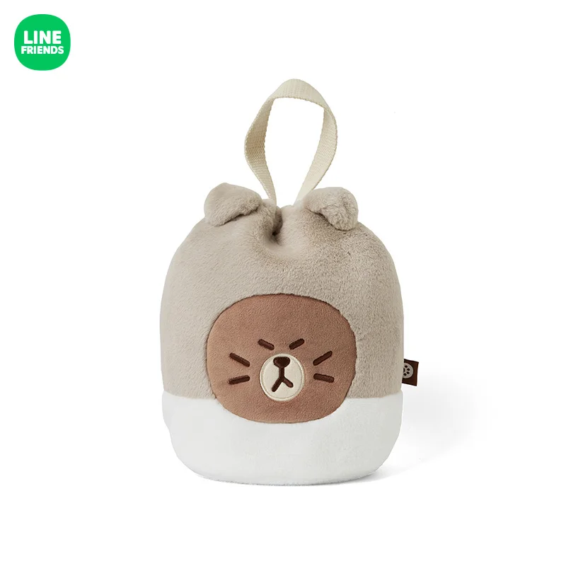 

Line Friends Kitten Series Cartoon Anime Brown Portable Plush Bucket Bag Kawaii Plushie Dolls Handbag Cute Drawstring Pocket
