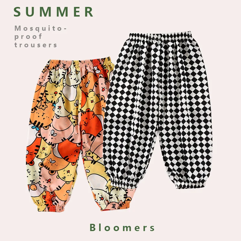 

Baby Girls Summer Clothes Childen's Boy Cartoon Harem Pants Kids Casue Sports Trousers Peach Heart Home Wear Plaid Sportwear