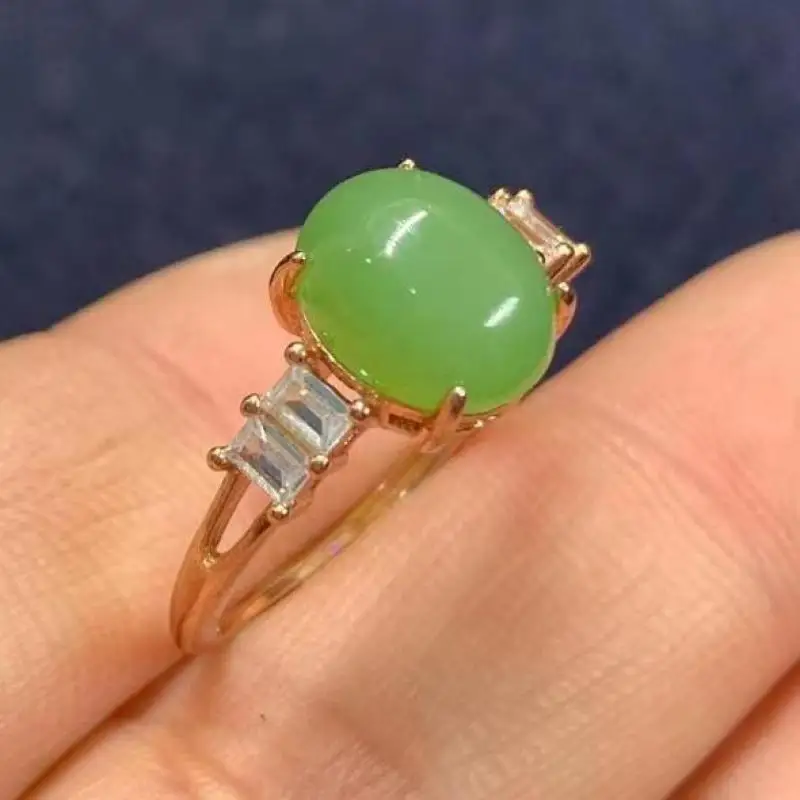

Natural Green Jade 925 Sterling Silver Ring Adjustable Women Band Genuine Hetian Nephrite Jades Rings For Girlfriend Mom Gifts