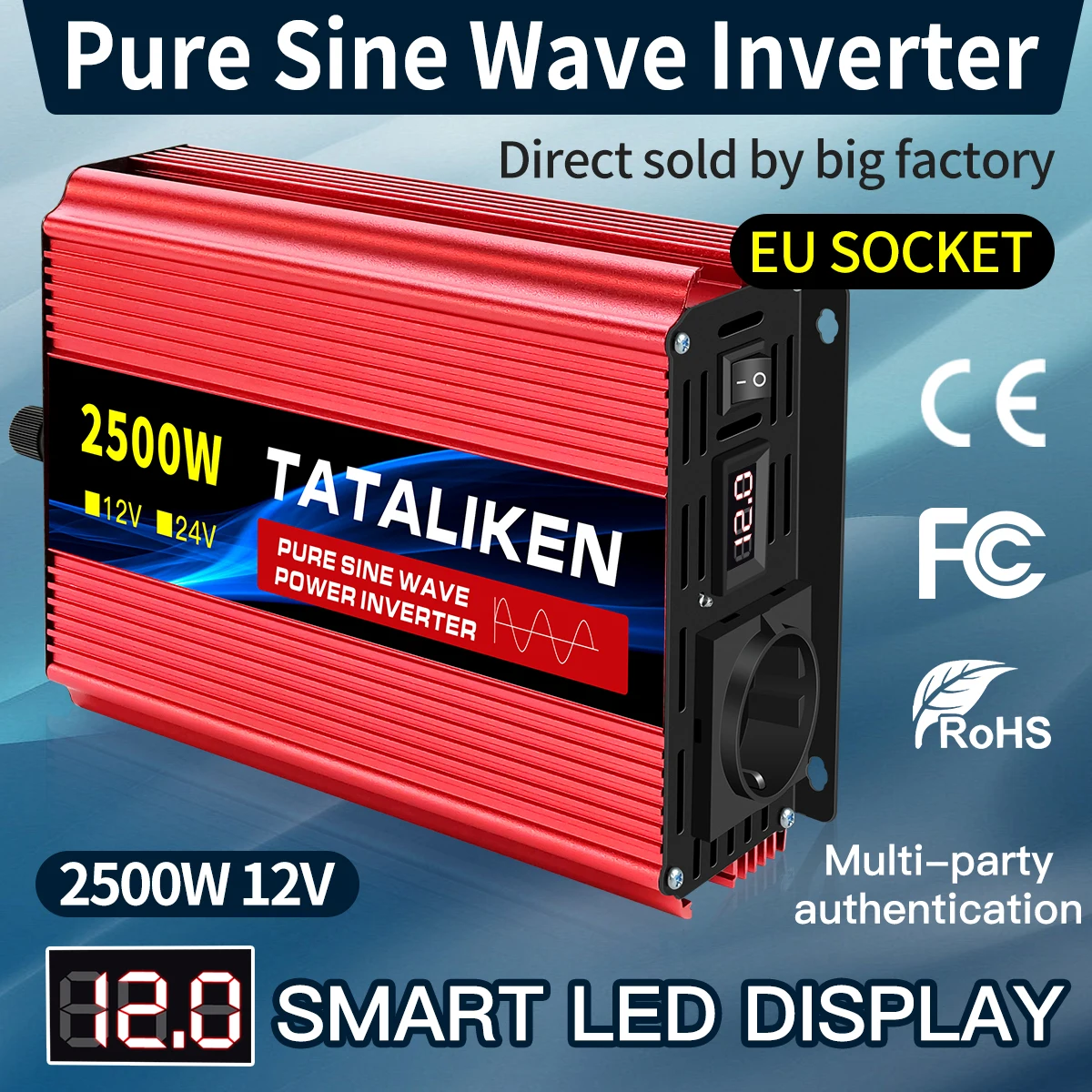 Inverter Pure Sine Wave 2500W/3500W/4500W/5000WDC 12V/24V to AC 220V 230V Voltage Transfer Converter Charging Adapter EU Socket Inverter Pure Sine Wave 2500W/3500W/4500W/5000WDC 12V/24V to AC 220V 230V Voltage Transfer Converter Charging Adapter EU Socket