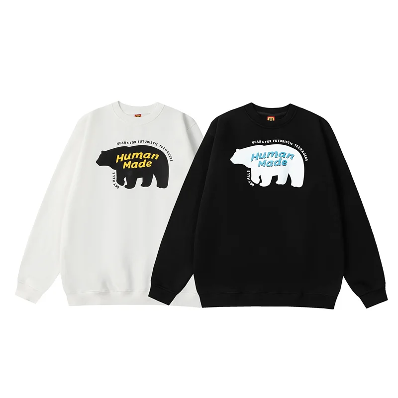 

Autumn Winter New Japanese Polar Bear Print Human Made Cashmere Pure Cotton Hoodie Men Women Clothing Loose Top Sweatshirt Coat