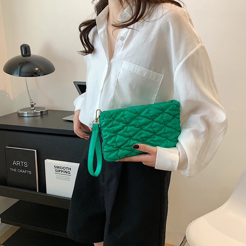 

Стеганые космические хлопковые женские сумки, ромбовидная клетчатая большая сумка, плиссированная вечерняя сумка, искусственная кожа, клатч, кошелек, однотонный маленький кошелек