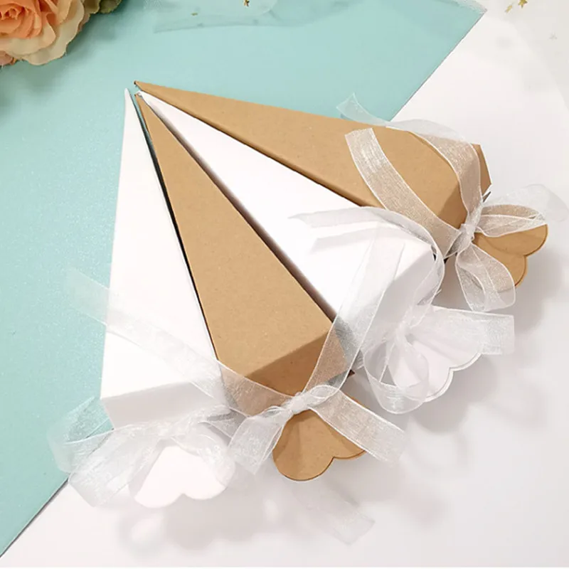 20pcs Ice Cream Tip Cone Shape Gift Box Paper Candy Dragee Baby Shower Wedding Favor Gift Bags Bonbonniere Packaging Wrapping