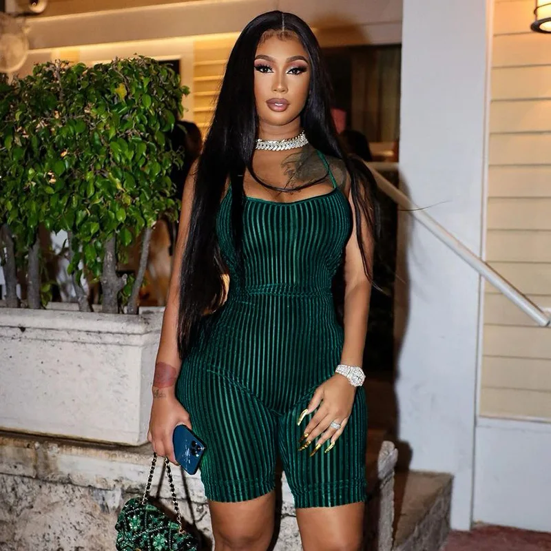 

Korean Women Rompers Knitted Ribbed Sleeveless Bakcless Halter Neck Bodycon Skinny Elastic Romper Playsuit Clubwear 2022 Summer