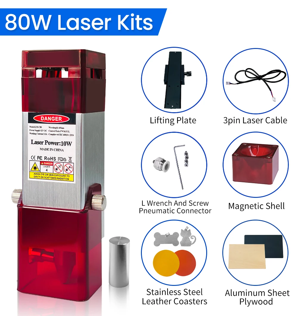 CNC Laser Engraver 80W air assist Laser module with nozzle TTL/PWM for Laser head in ENGRAVING MACHINE