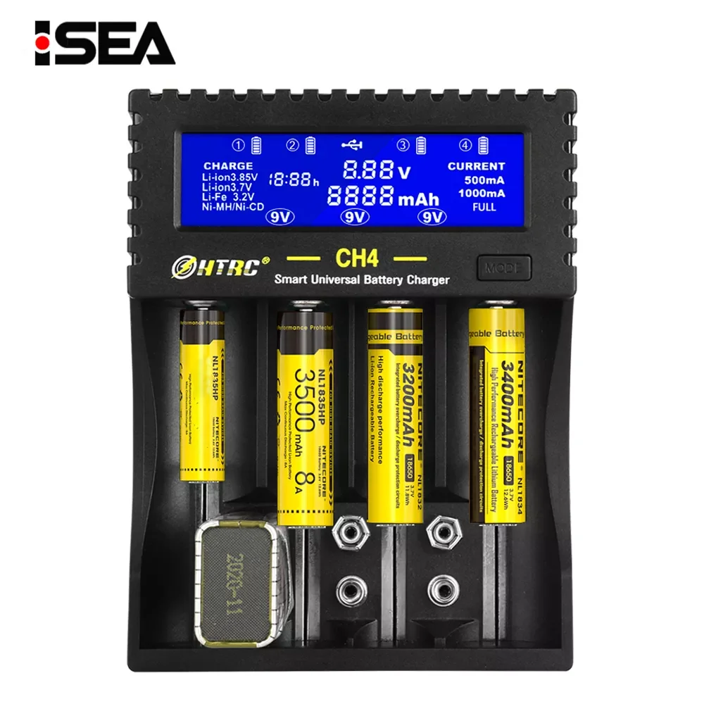 

HTRC 4 Slots Battery Charger LCD Smart Charger for Li-ion Li-fe Ni-MH Ni-CD AA/AAA/26650/6F22/16340/9V 18650 Battery Charger