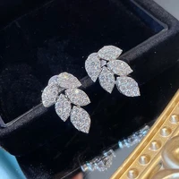 huitan chic leaf shaped stud earrings silver color crystal cubic zirconia high quality wedding earrings jewelry for women gifts