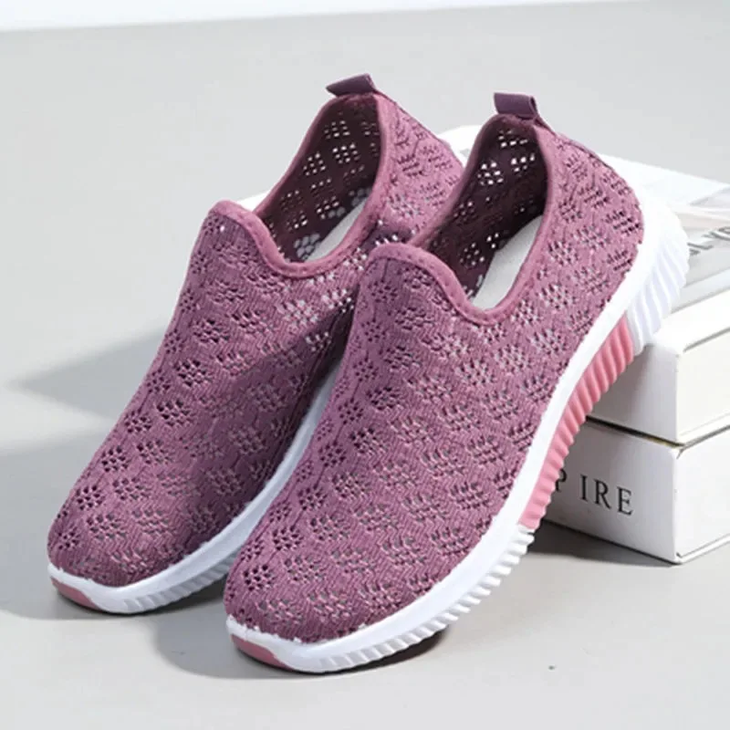 2023 New Fashion Mesh Shoes Women Shoes Mesh Sports Shoes Breathable Flats Soft Sole Casual Sneakers Solid Slip on Light Zapatos