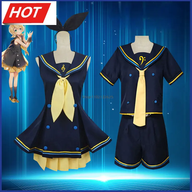 

Anime Rin /Len Cosplay Costumes sailor uniform Halloween Costumes for Women Men Girls Tops+Shorts S-XXXL