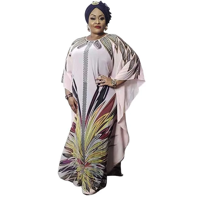 Fashion Muslim Abaya Dashiki Traditional Party Maxi African Dresses For Women Printed Chiffon Loose Diamond Long Dress Robe 2023