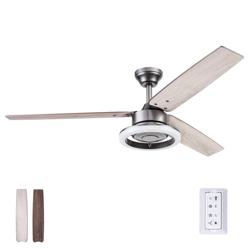 

52" Gun Metal Ceiling Fan with Light, 3 Blades, Remote & Reverse Airflow