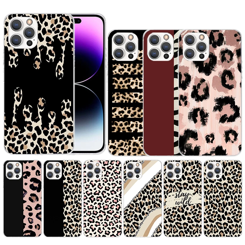 

Мягкий чехол с леопардовым принтом для iPhone 14 13 12 Mini 11 Pro Max, чехол для телефона с принтом X XS XR 7 Plus 8 + 6 6S 5 SE, чехол с рисунком