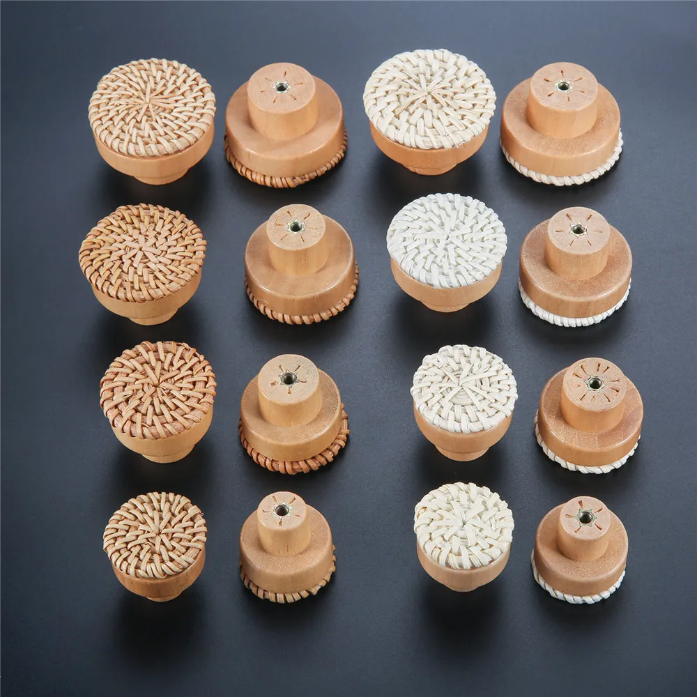 

4pcs Rattan Knob w/screw Woven Wicker Round Wood Handle Furniture Pull 30/35/40/45mm Natural Eco-frinedly Exquisite White Coffee