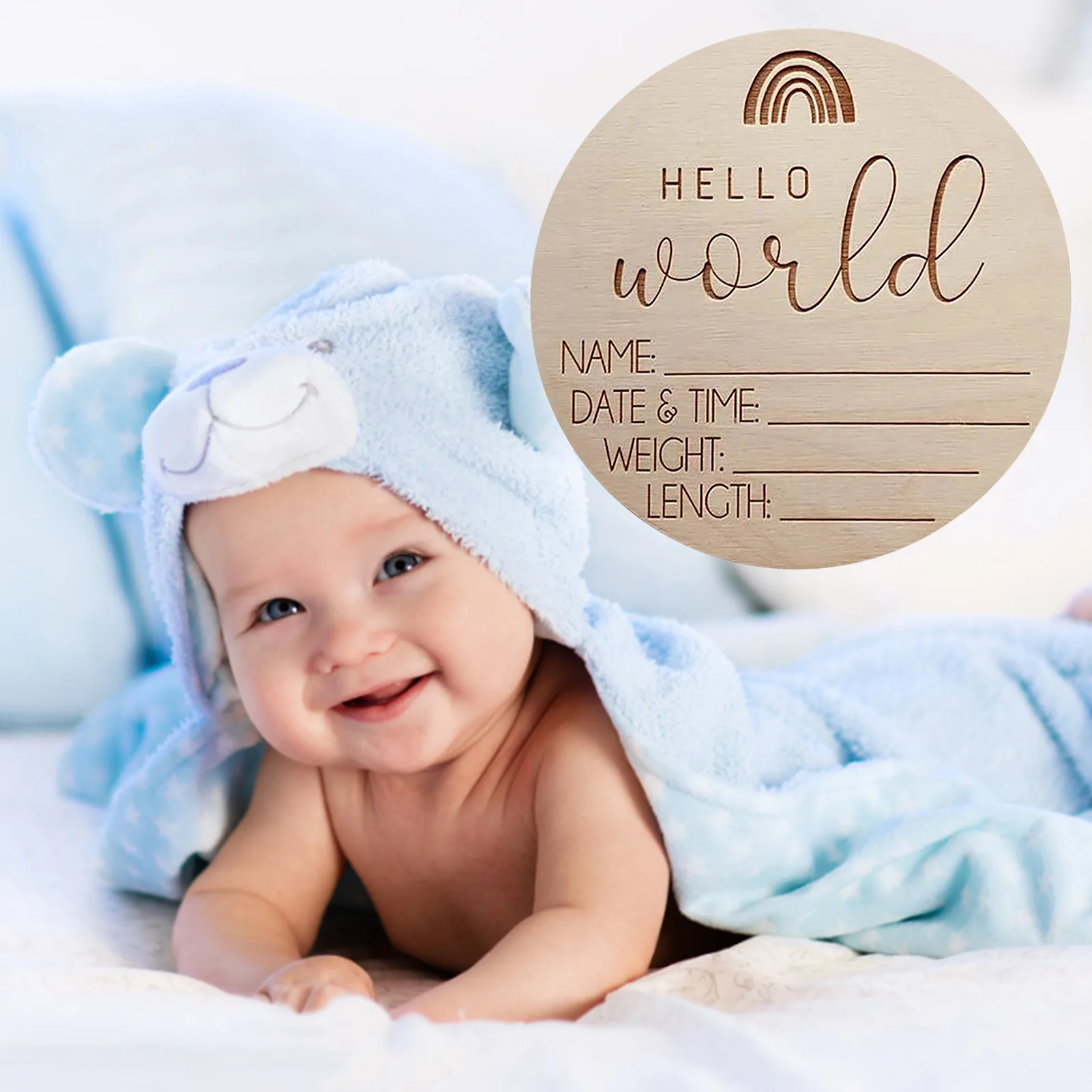 

Newborn Announcement Sign 4in Baby Arrival Sign Plaque Round Hello World Birth Announcement Sign Wooden Baby Name Signs Newborn