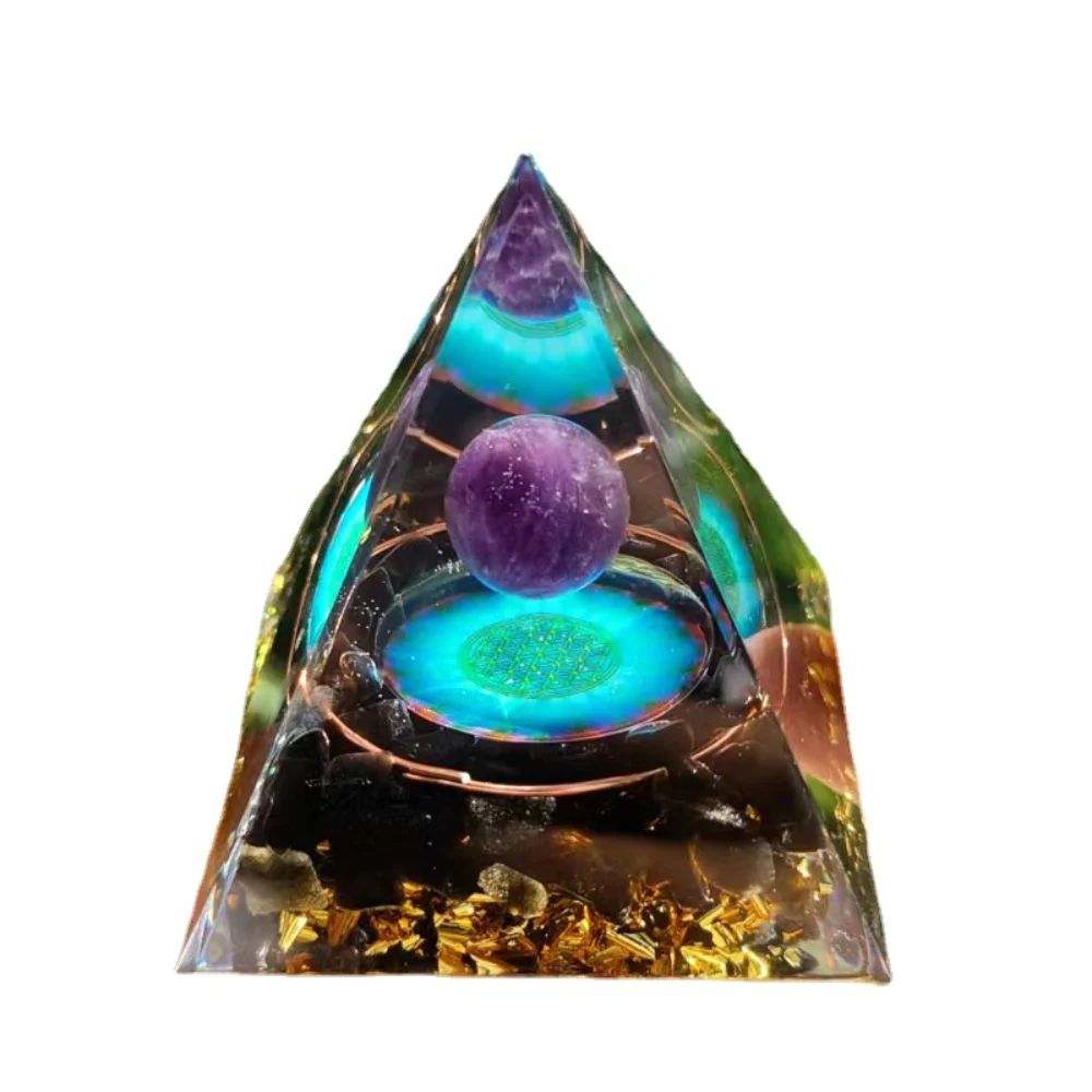

Crystals Stone Orgone Pyramid Energy Generator Natural Amethyst Resin Handmade Desktop Ornaments Room Decor Christmas Gift 5cm