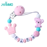 handmade free personalized name silicone baby pacifier clip silicone crown koala pacifier chain holder baby safe teethin