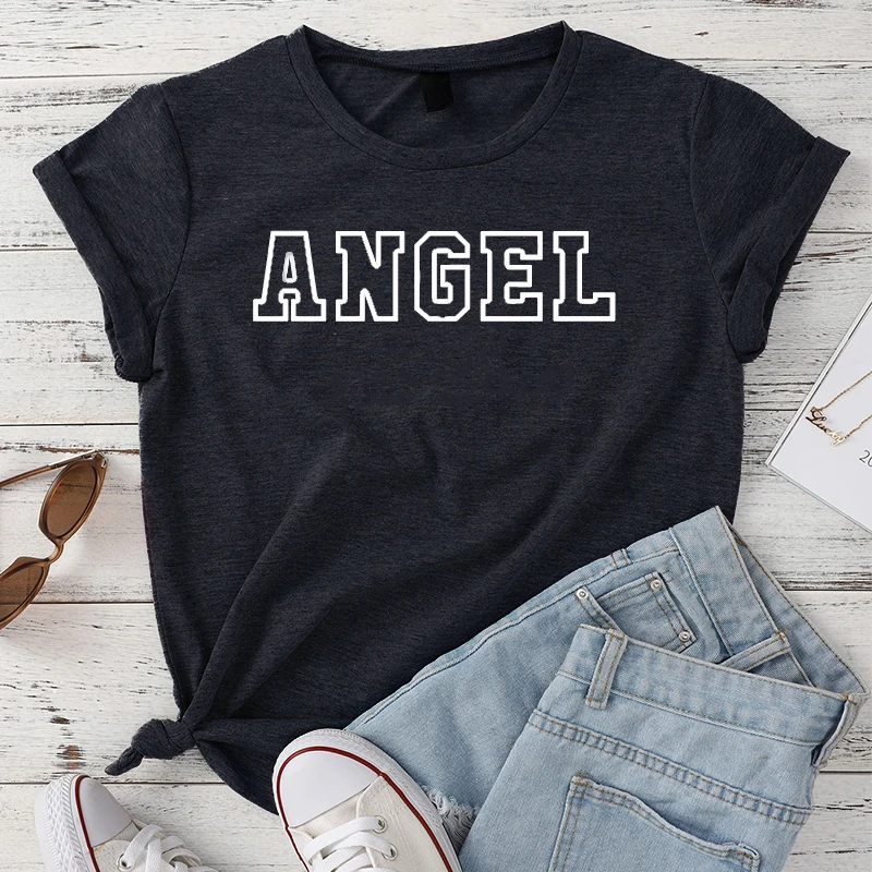 

2022 New Angel Letter T Shirt Men Women Top Cotton Tshirt Man Summer Short Sleeve Poleras Mujer Casual Tee Shirt Male T-shirt