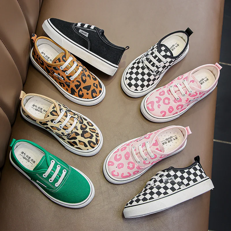 Zapatos de lona para niños y niñas, zapatillas clásicas, sencillas, suaves y cómodas, informales, con estampado de leopardo
