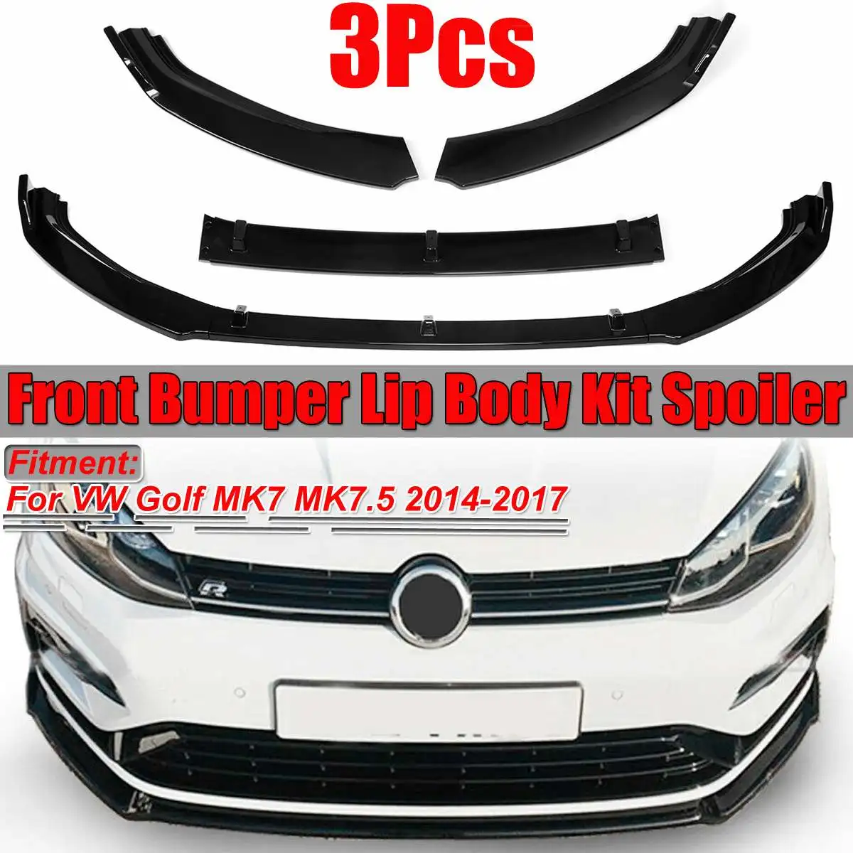 

3PCS Car Front Bumper Splitter Lip For Volkswagen VW For Golf MK7 MK7.5 2014 2015 2016 2017 Spoiler Diffuser Guard Body Kit