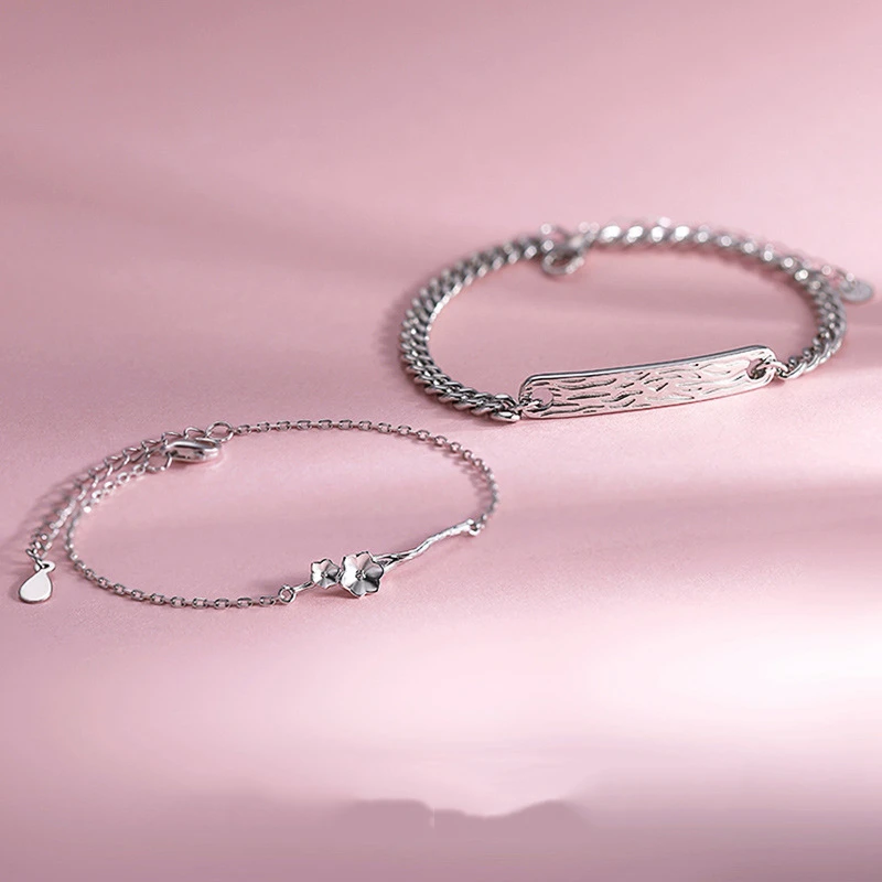 

New Silver Plated Bracelet Classic Personality Tree And Flower Couple Bracelets For Women Men Couple Anniversary Jewelry Gifts