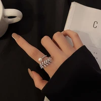 leaf opening ring female simple cool wind design sense light luxury zircon index finger ring fashion personality accessories