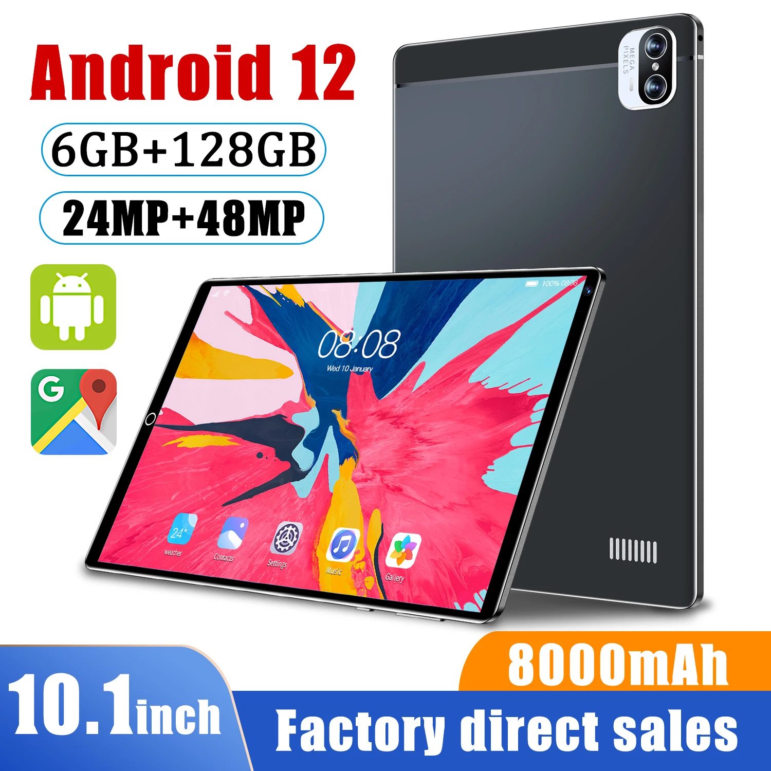 

128GB Tablet X5 8.1Inch Cheap Dual SIM Notebook Deca Core Laptop 24MP+48MP 6GB Google Play 5G LTE 8000mAh GPS Android 12 Pad Pro