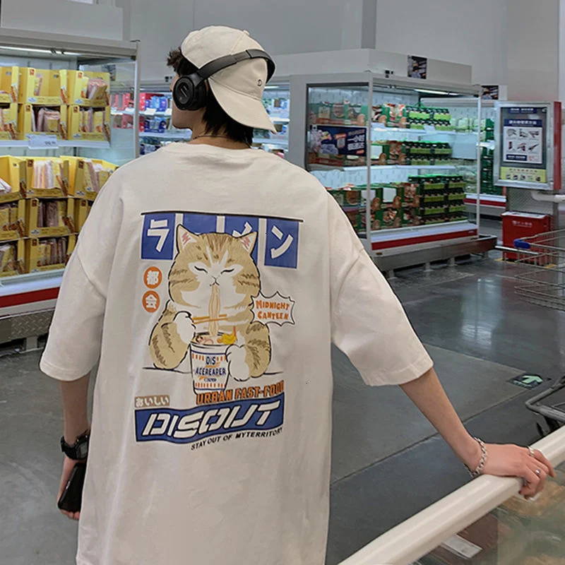 

Neploha Unisex Cat Cartoon Graphic Women's Tshirt Japanese Style Casual Baggy Short Sleeve T-shirts Oversize Tees Men Clothing