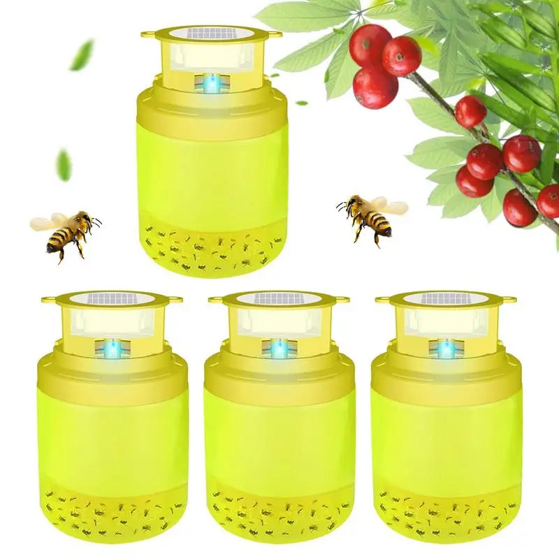 

Solar Fly Trap Lamp Fly Catcher Wasp Traps With Led Light 4Pcs Reusable Trap Lamp Hangable Bee Trap Catcher For Pasture Orchard