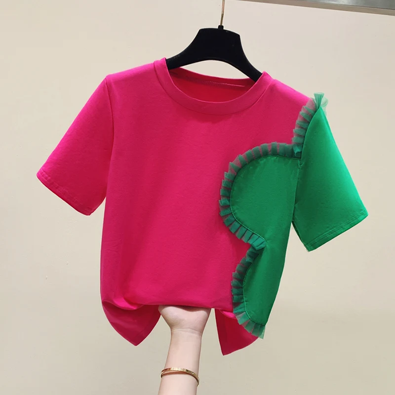 Модная Асимметричная блузка с оборками и круглым вырезом женская одежда Новинка