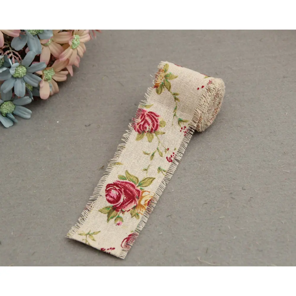 1 шт. натурального джута Барлеп Гессе лентой с цветочным принтом деревенский