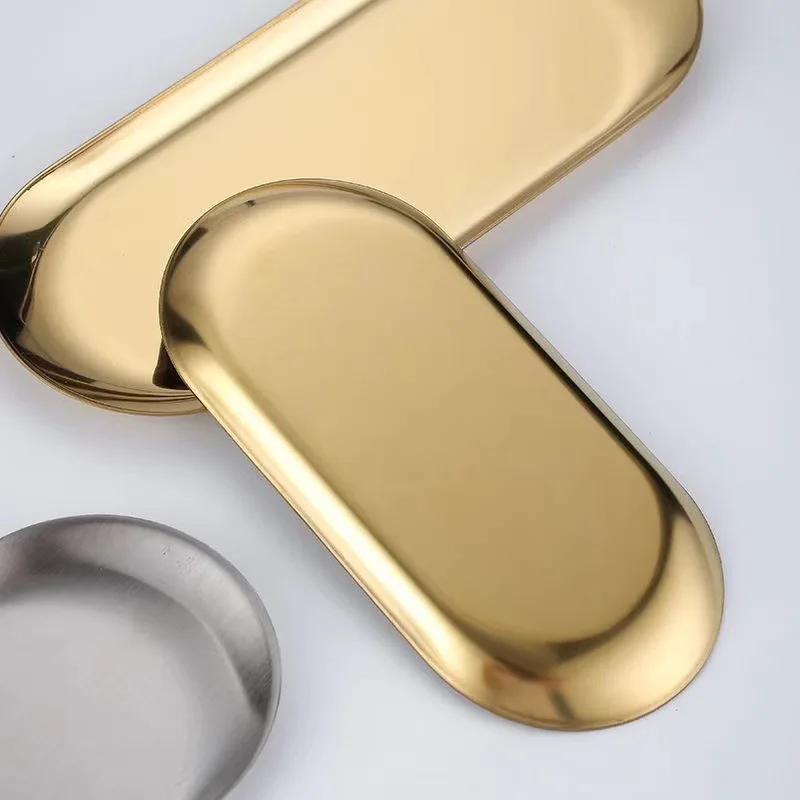 Stainless steel tray Nordic ins wind storage golden metal oval towel dessert egg |