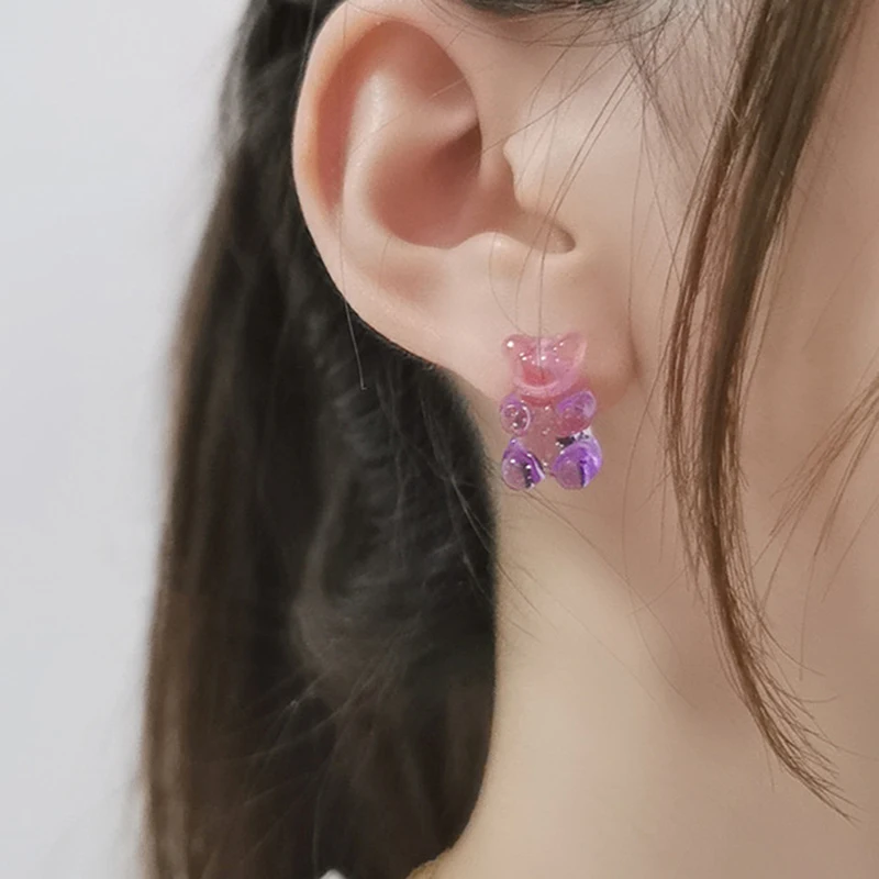 

3 Pairs Cute Funny Bear Stud Earrings For Women Girls Cartoon Animal Acrylic Glitter Shiny Earrings Fashion Party Jewelry Gifts