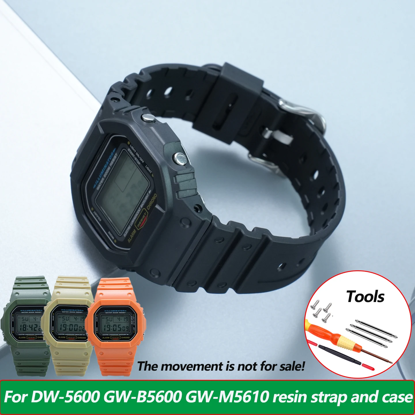 Фото Комплект для модификации Casio DW5600: корпус из ТПУ и ремешок из полимерной смолы для серий DW-5600/5610, GW-B5600, GW-5000, DW-5000. №1