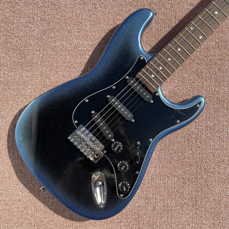 

Black ST Electric Guitar, Rosewood Fingerboard, Blue Silver Ring Edge, Chrome Hardware, Free Shipping